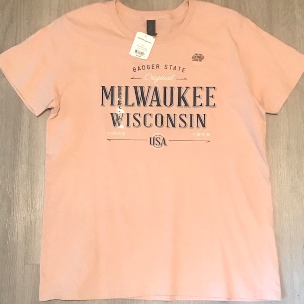 GILDAN MILWAUKEE WISCONSIN BADGER STATE USA SHORT SLEEVE CREWNECK T-SHIRT NWT- L